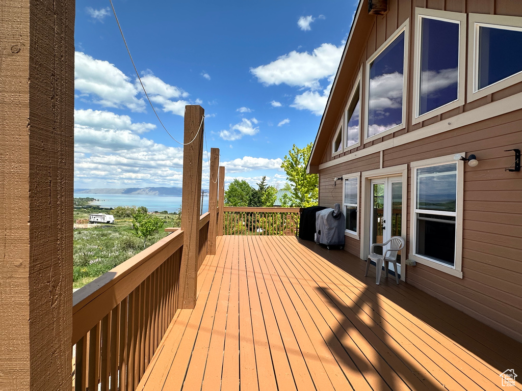 Deck featuring french doors and area for grilling