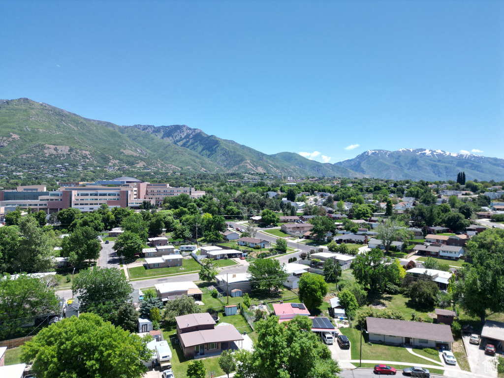 Aerial view of a mountain backdrop