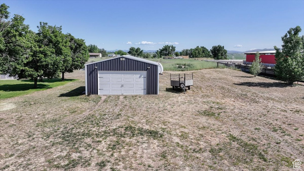 View of detached garage