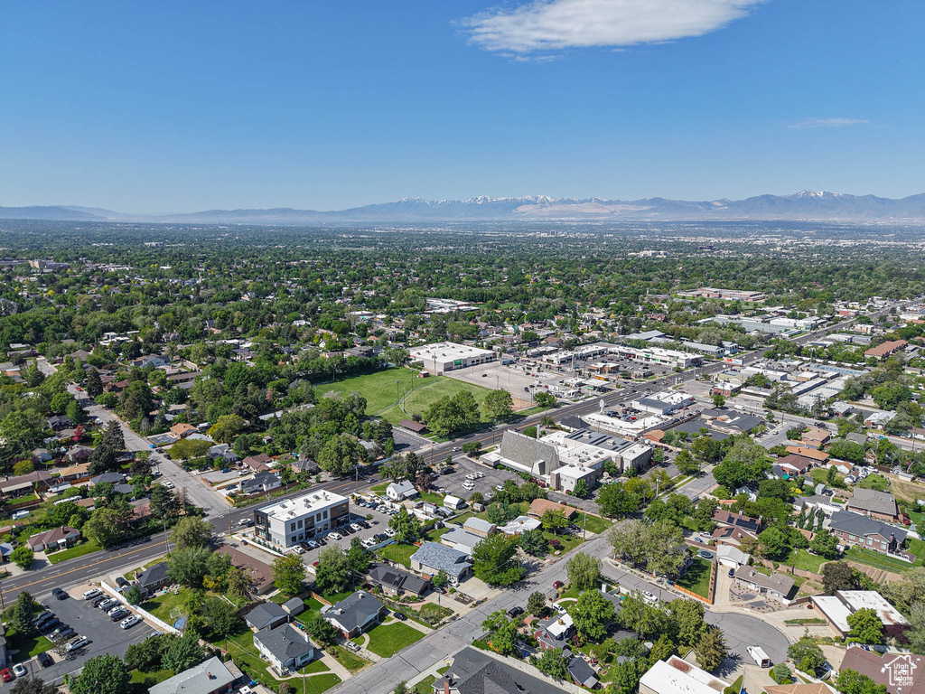 Drone / aerial view of a mountainous background