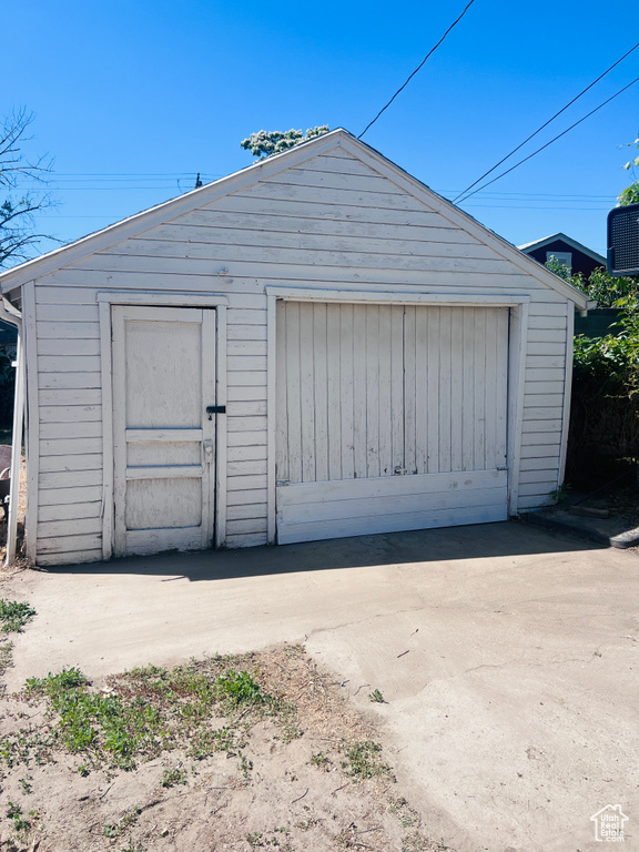 View of detached garage