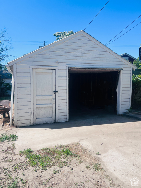 View of detached garage