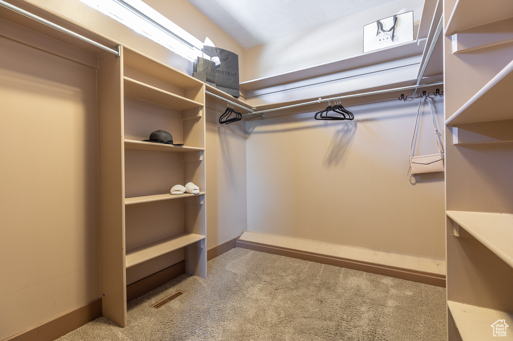 Walk in closet with carpet flooring