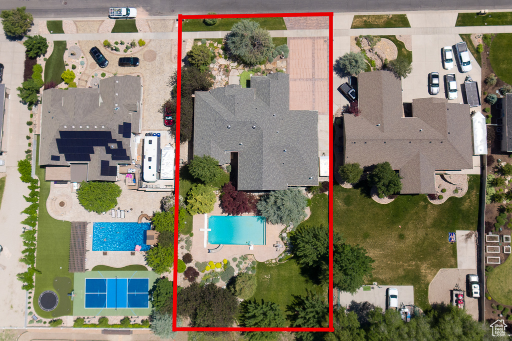 Drone / aerial view of a pool area