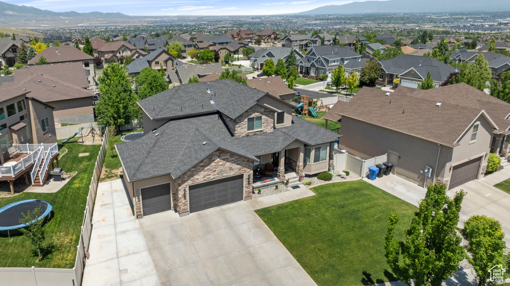 Aerial perspective of suburban area with mountains