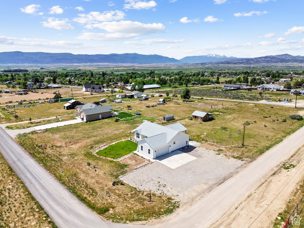 Aerial view of a mountain backdrop