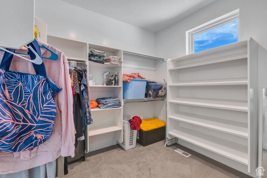 Walk in closet featuring carpet flooring