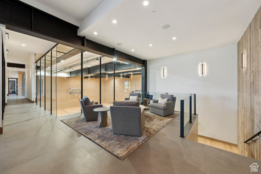 Community lobby featuring recessed lighting
