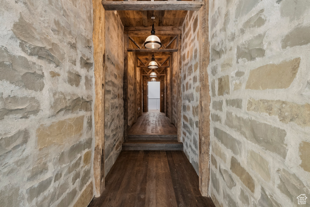 Hallway with dark wood-style flooring