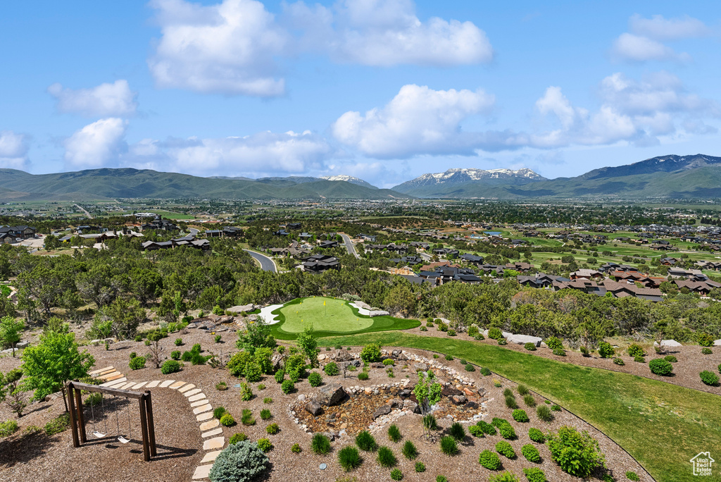 View of mountain background with nearby suburban area