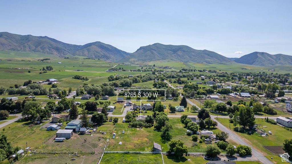 Aerial view of a mountainous background