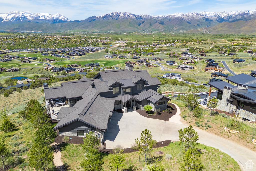 Aerial perspective of suburban area with mountains