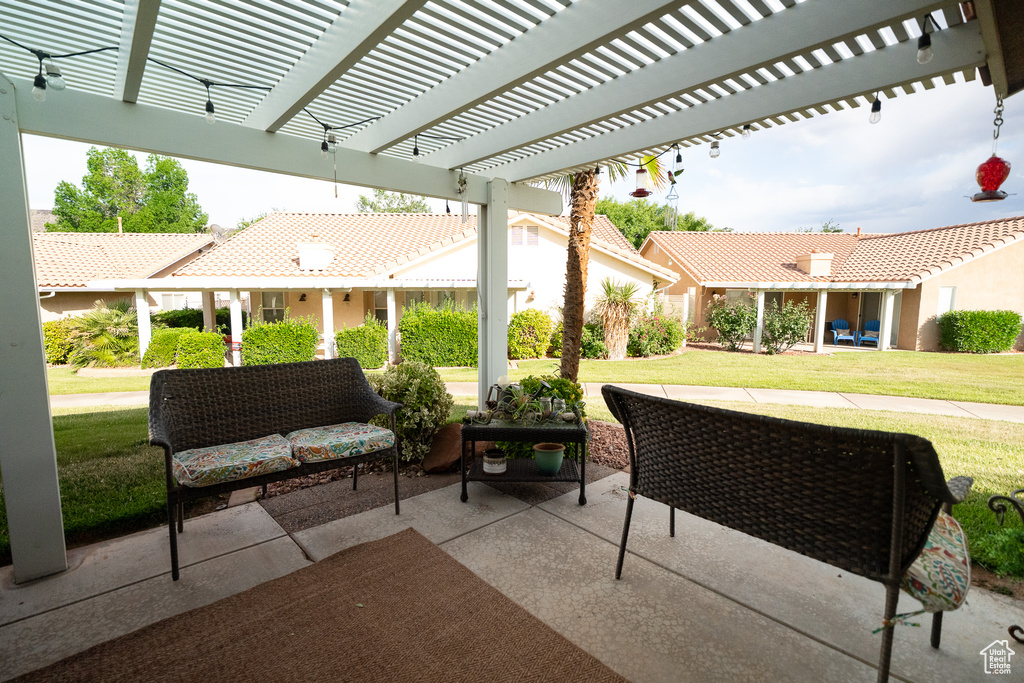 View of patio with a pergola and an outdoor living space