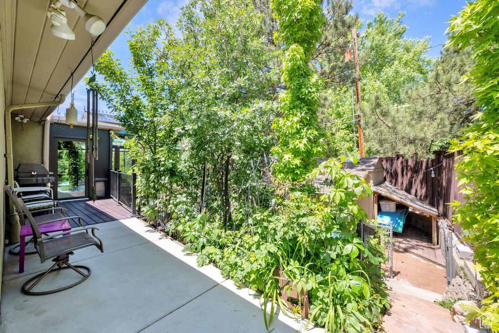 View of patio featuring a deck