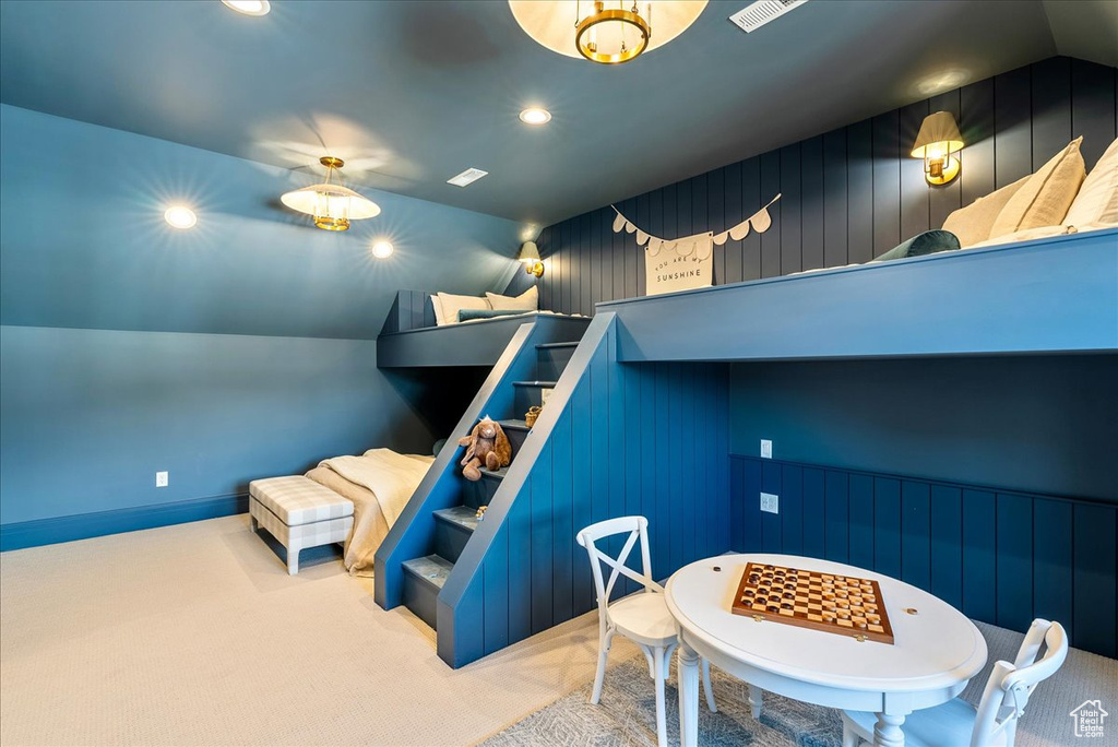 Bedroom featuring carpet flooring and recessed lighting