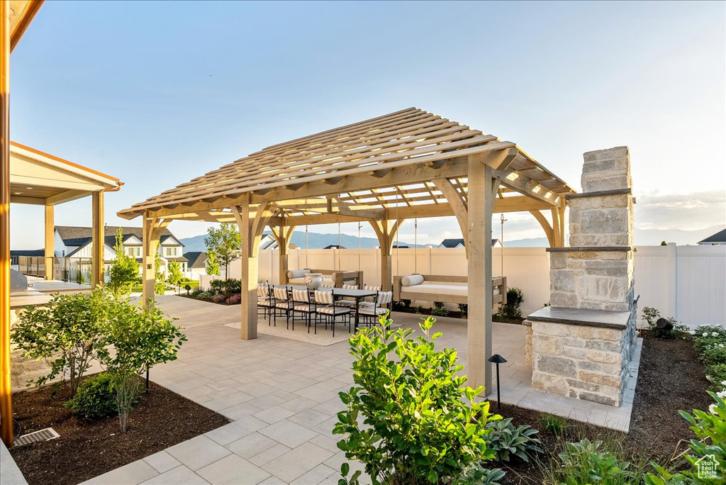 View of patio with a gazebo