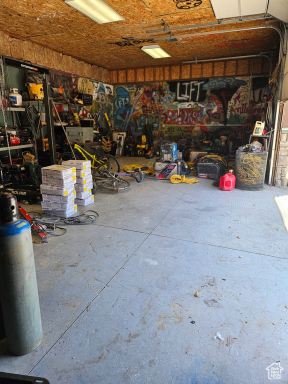 Garage with a workshop area