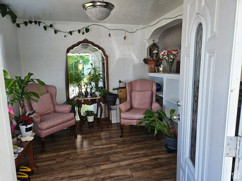 Living area with wood finished floors