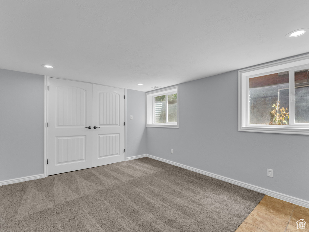 Unfurnished bedroom featuring recessed lighting, a closet, and baseboards