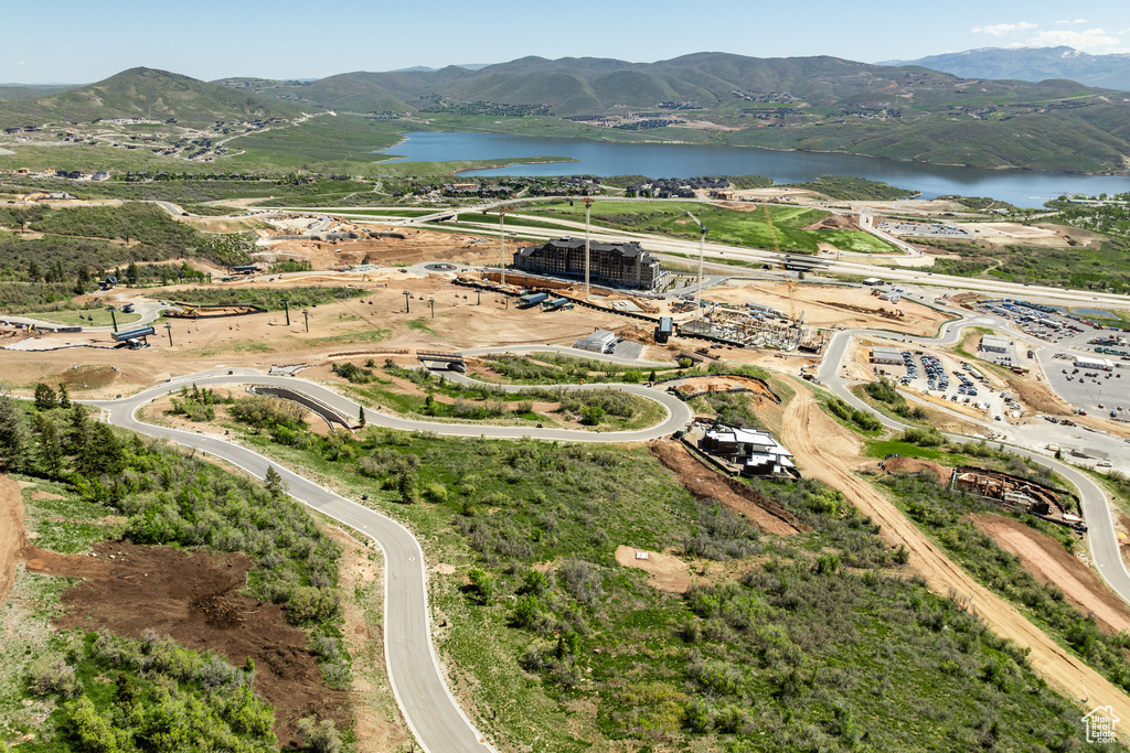 Aerial view of a water and mountain view