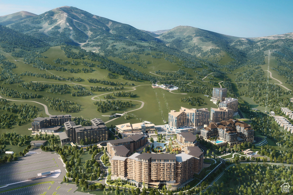Drone / aerial view of a mountain backdrop