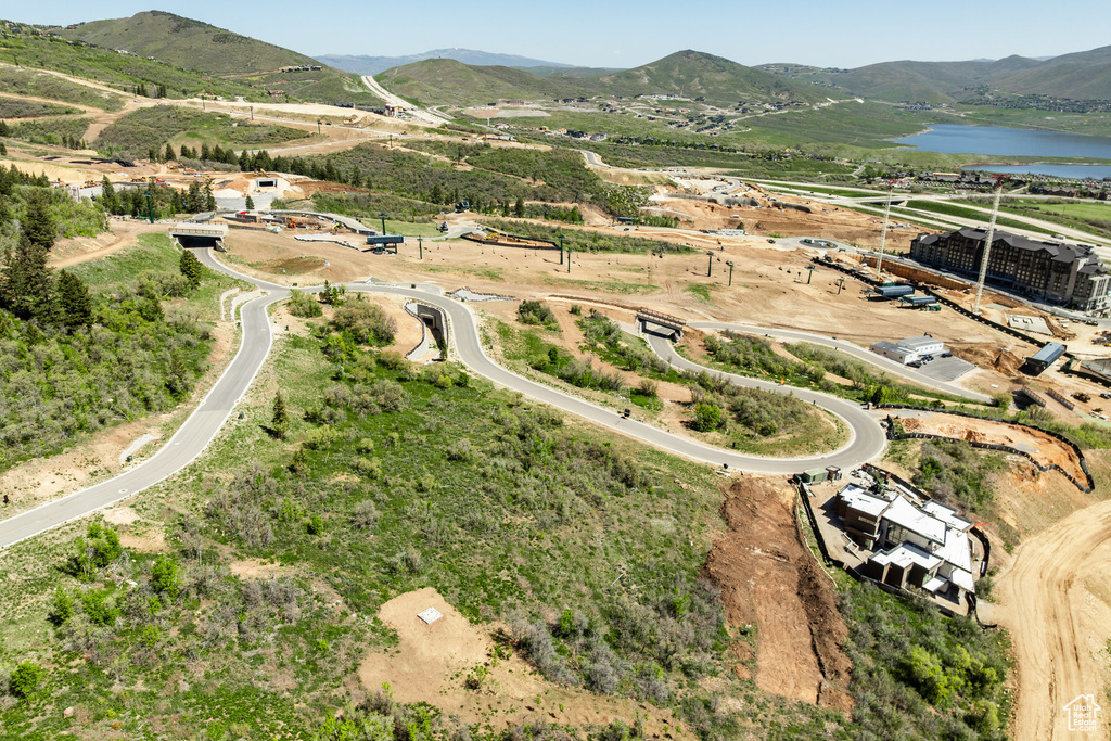 Aerial overview of property\'s location featuring a water and mountain view