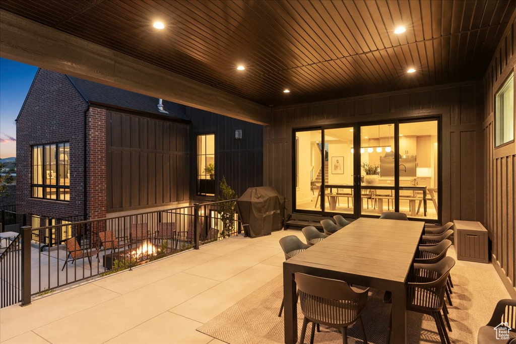 View of patio with area for grilling