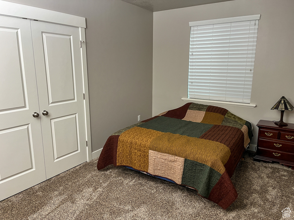 Bedroom featuring carpet floors and a closet