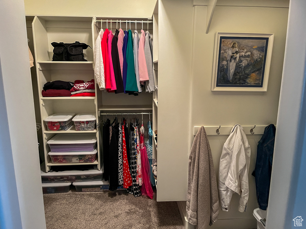 Walk in closet featuring carpet flooring