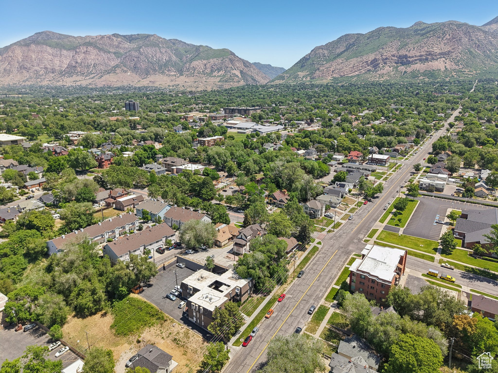 Drone / aerial view of a mountain backdrop