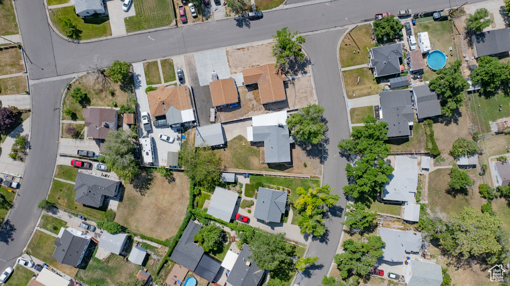 Aerial overview of property\'s location featuring nearby suburban area