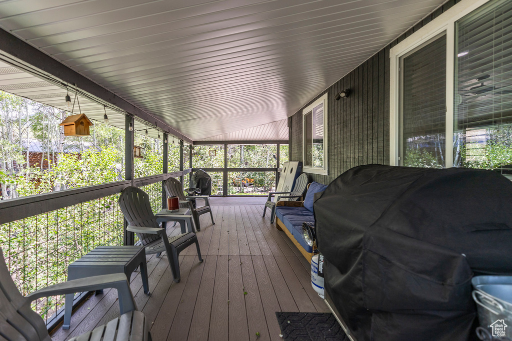 Wooden terrace with grilling area