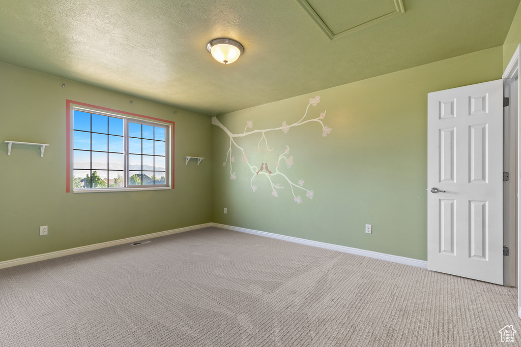 Carpeted empty room with baseboards