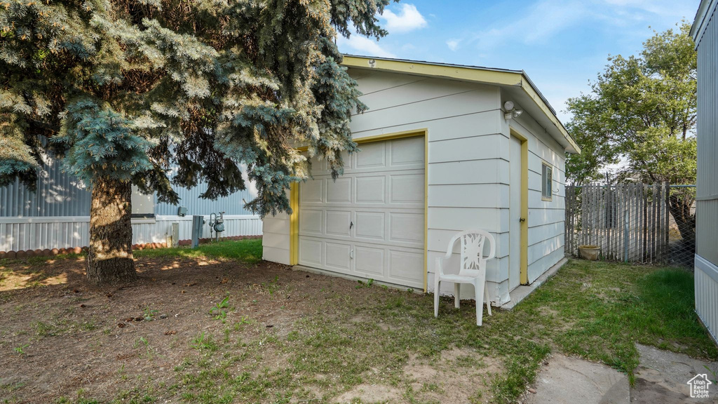 View of detached garage