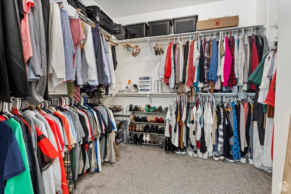 Walk in closet featuring carpet flooring
