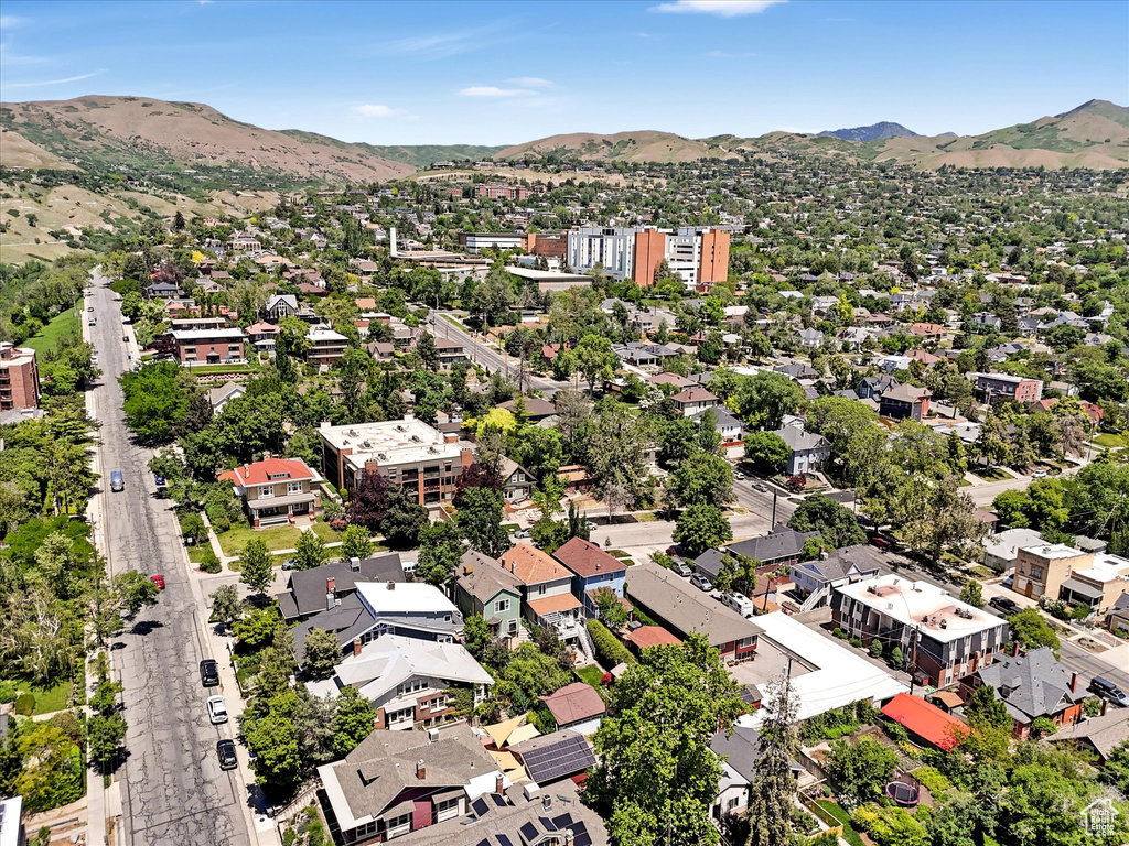 Bird\'s eye view of a mountainous background
