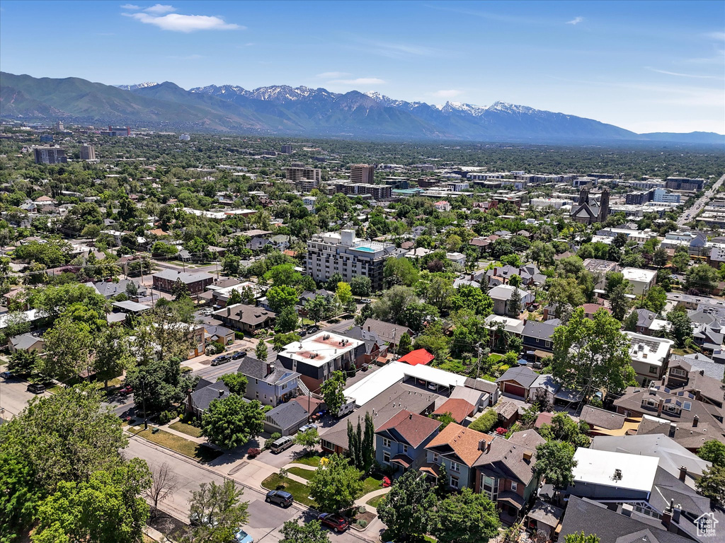 Drone / aerial view of a mountain backdrop