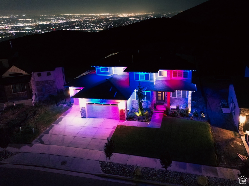 View of aerial view at twilight