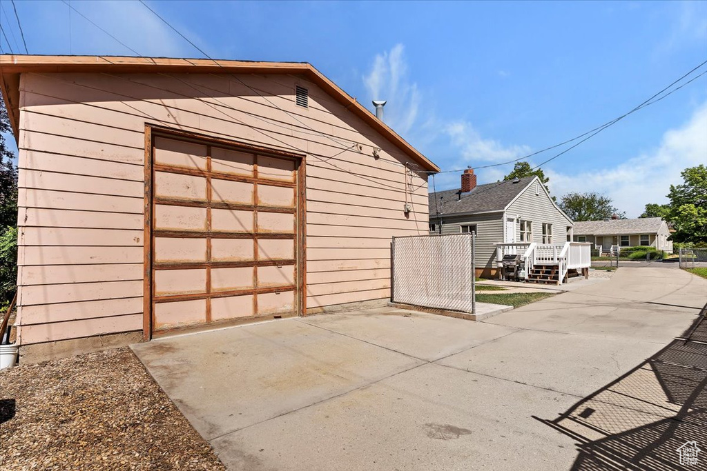 View of detached garage