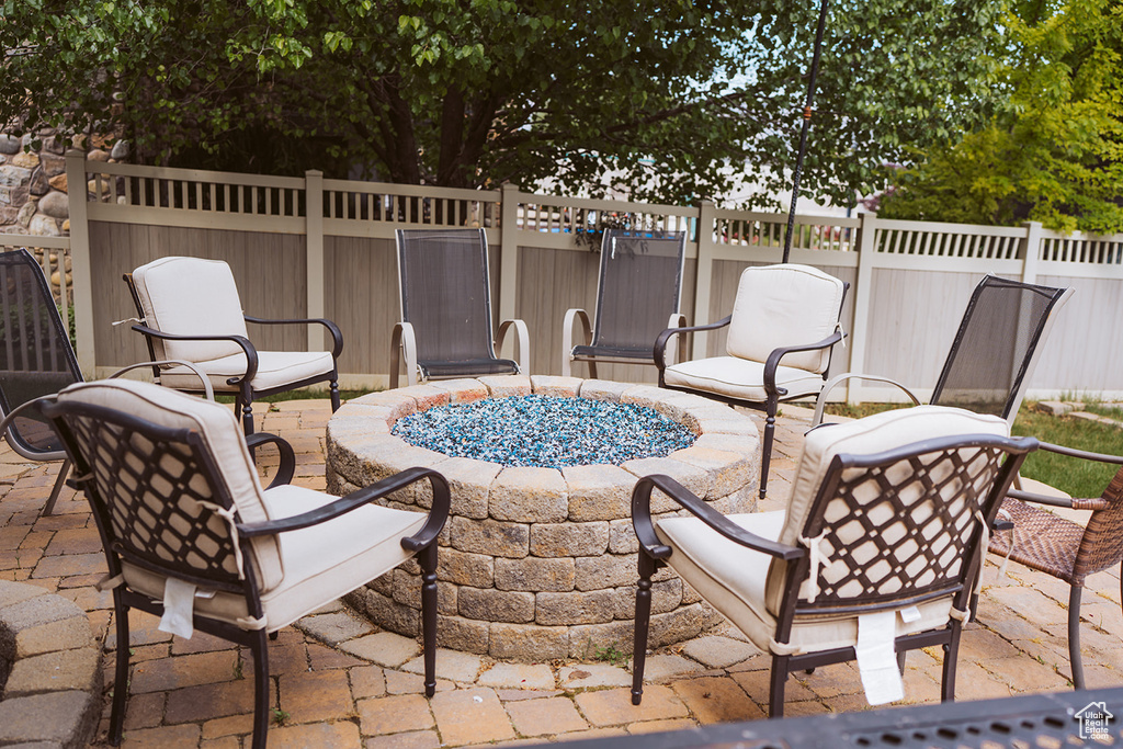 View of patio / terrace featuring a fire pit