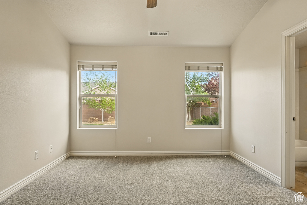 Unfurnished room with carpet floors, plenty of natural light, and baseboards