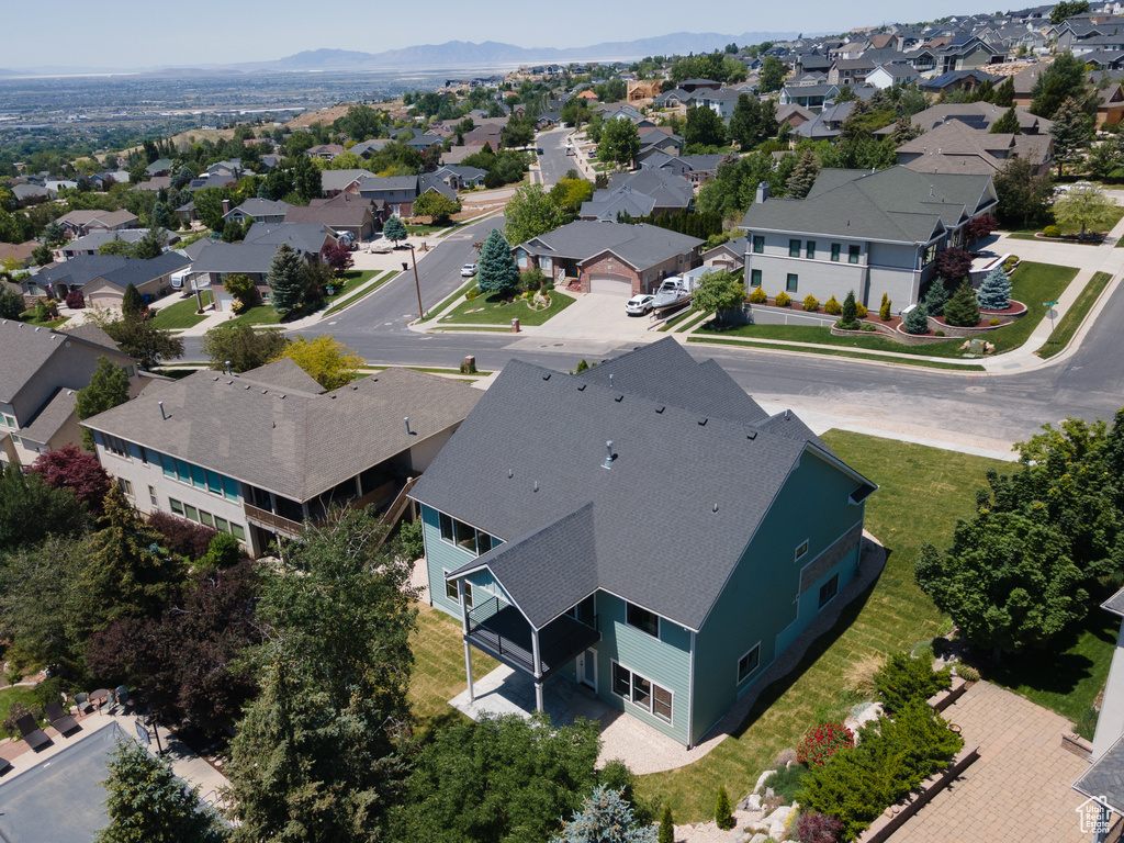 Aerial perspective of suburban area featuring mountains