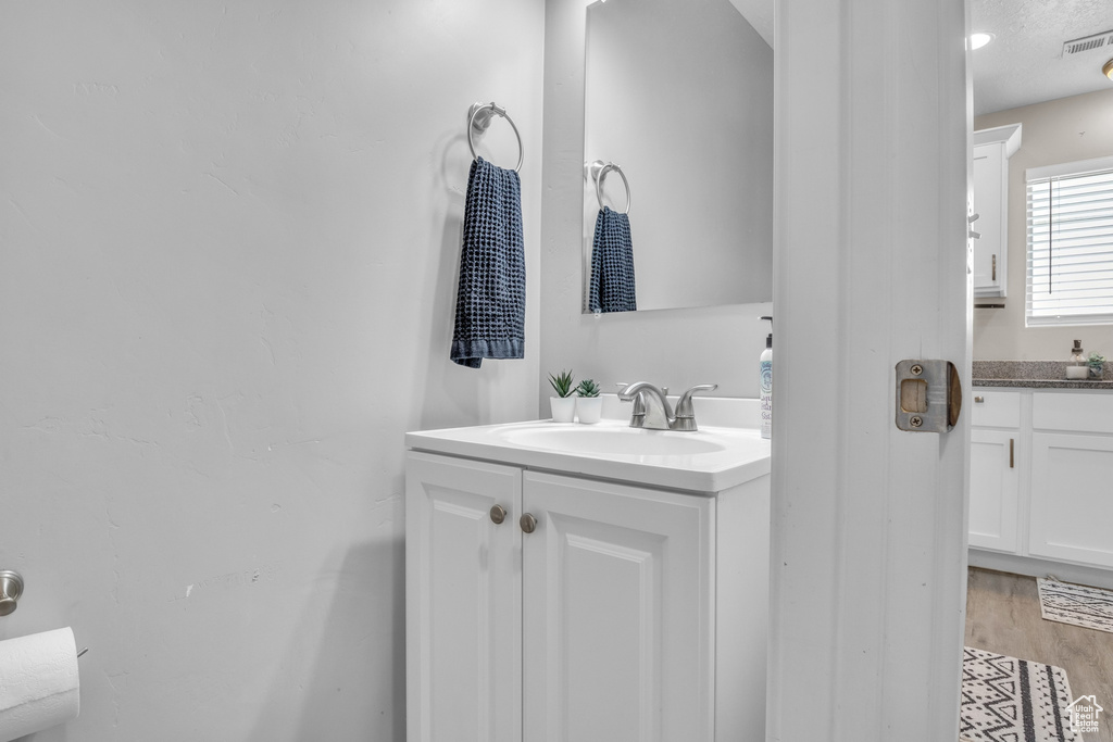 Bathroom with vanity and wood finished floors