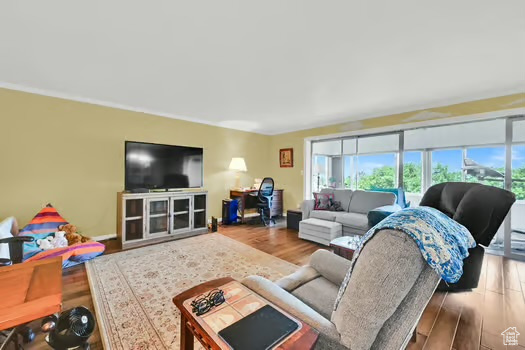 Living room with wood finished floors