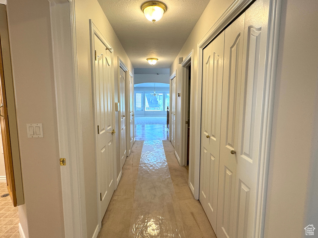 Hall with a textured ceiling