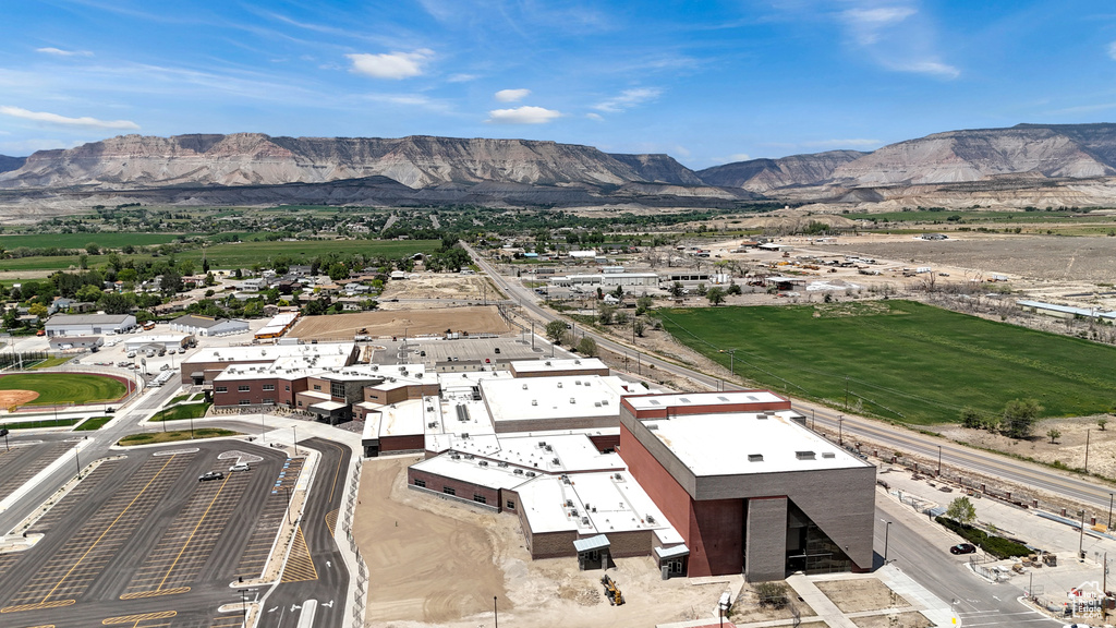 Drone / aerial view of a mountain backdrop