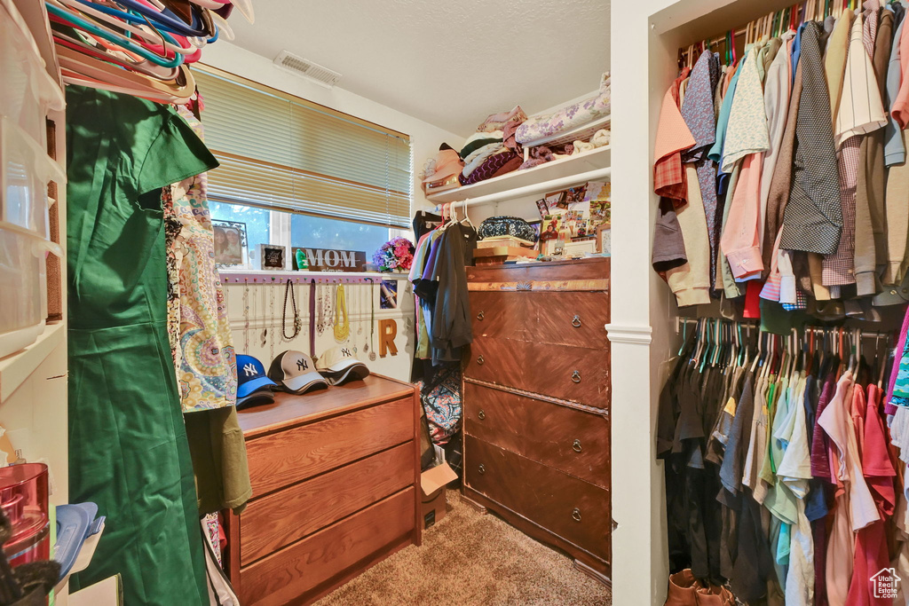 Walk in closet with carpet