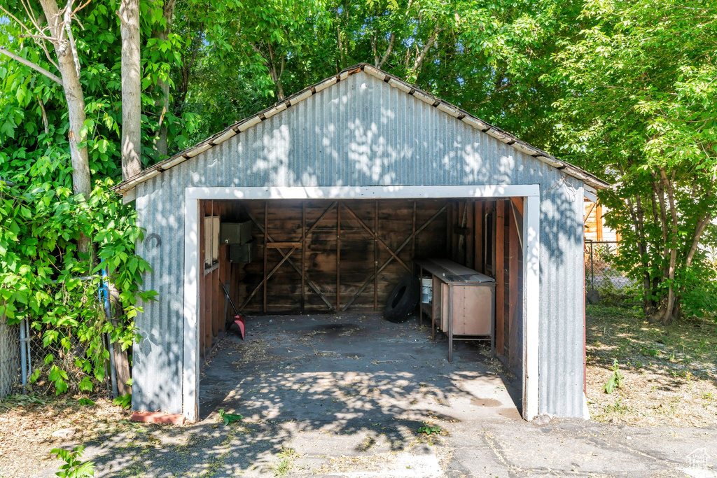 View of detached garage