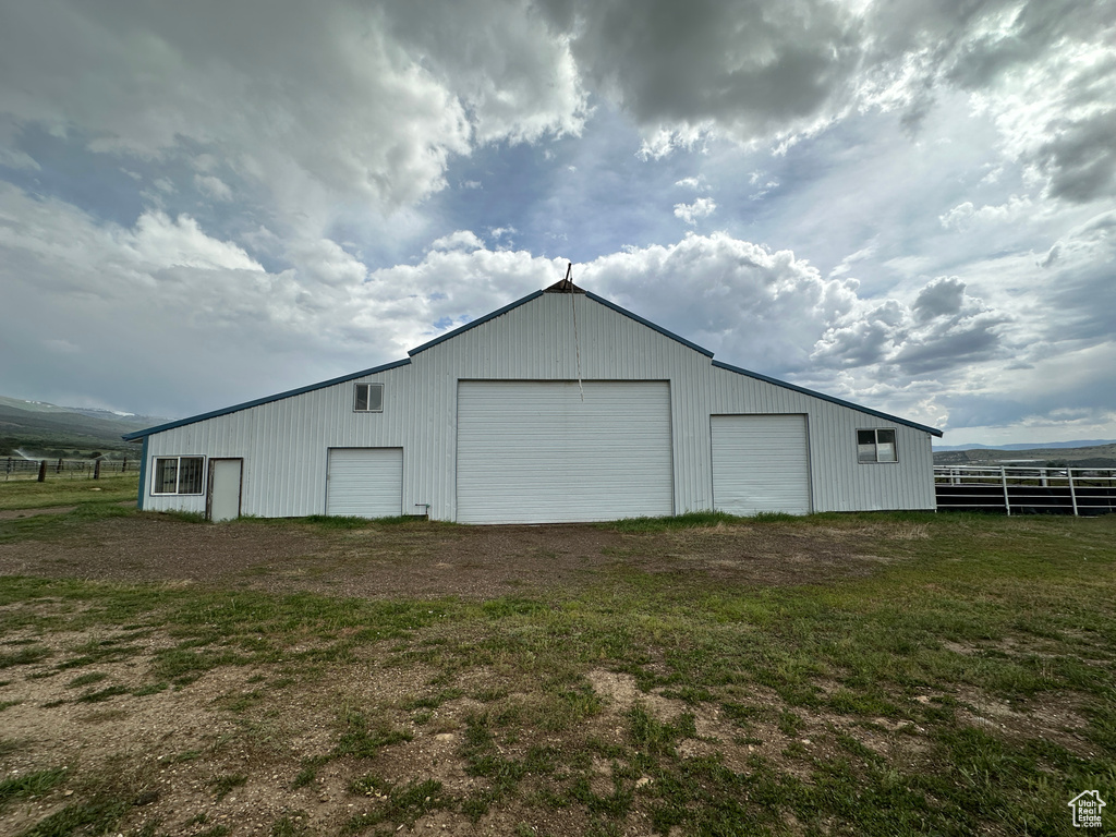 View of detached garage