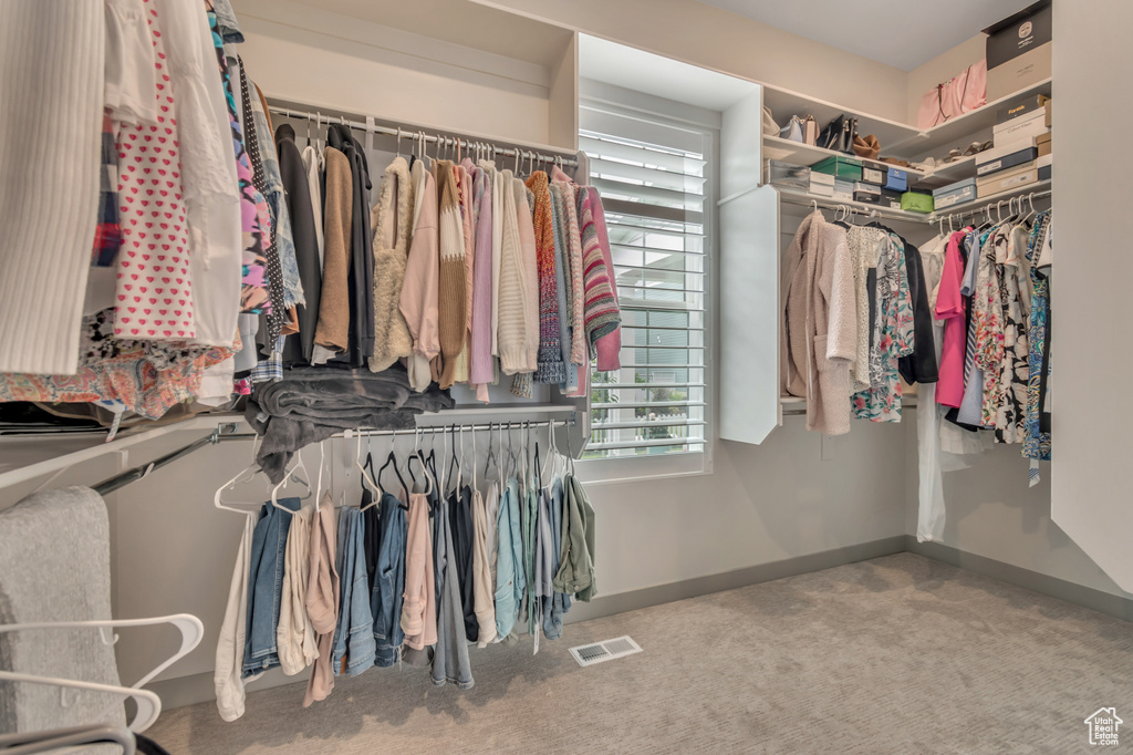 Walk in closet featuring carpet